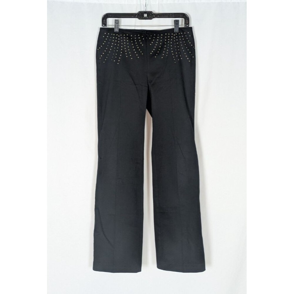 Vintage Express Pants 7/8 Black Embellished Waist Flared Leg Zipper Front Y2K